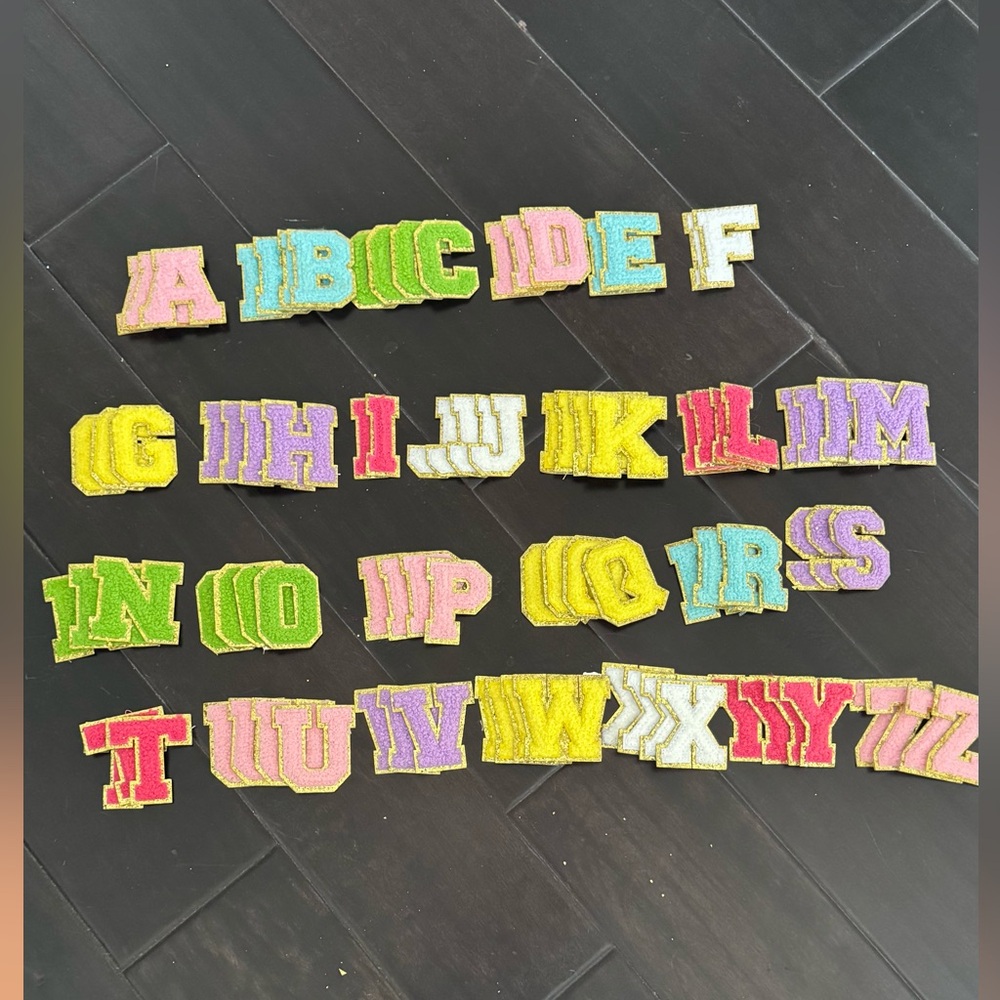 Bright Chenille, Gold  Glitter Alphabet Iron On Patches - 86 patches